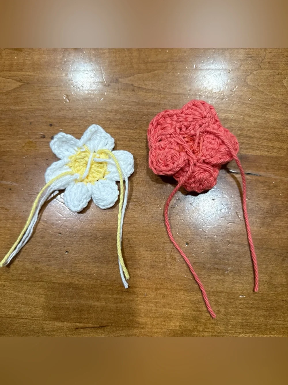 Brand New Hand Crochet Two Flower Embellishments For M Dog/Cat Collar Wh/Coral
